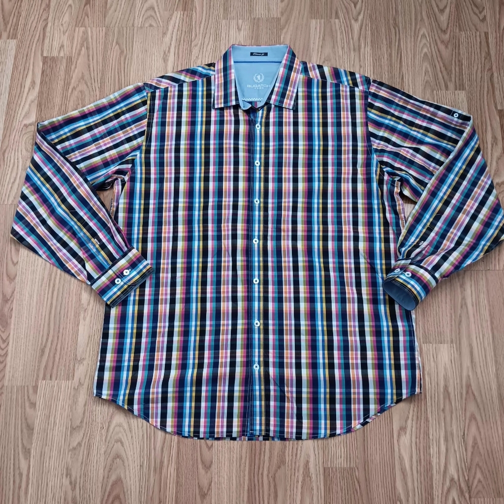 Bugatchi Uomo Men's XL Long sleeve  Classic Fit Shirt Designer Preppy